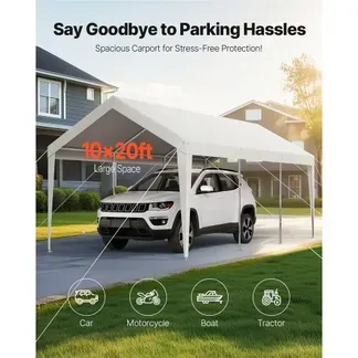 VEVOR Carport, 3,05×6,09×2,87 m Autoüberdachung, Zeltgarage, Garagenzelt, verzinkter Autounterstand, UV-beständig, Ganzjahresschutz, Lagerschuppen für Auto, Boot, Motorrad, Weiß VEVOR Carport, 3,05×6,09×2,87 m Autoüberdachung, Zeltgarage, Garagenzelt, verzinkter Autounterstand, UV-beständig, Ganzjahresschutz, Lagerschuppen für Auto, Boot, Motorrad, Weiß