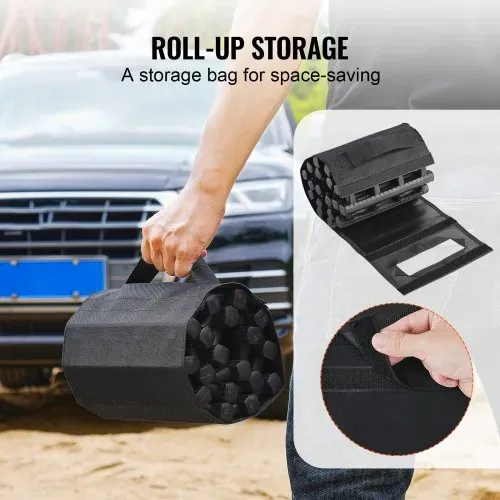 VEVOR 7 TONNEN Traktionsbretter mit TPR-Material, Bergungsbretter für Geländefahrzeuge/Autos/Pickups/SUVs/Wohnmobile, Paar Reifen-Traktionsmatten auf Schnee, Sand, Schlamm und losem Untergrund, Aufbewahrungstaschen, kurz, schwarz – Bild 5