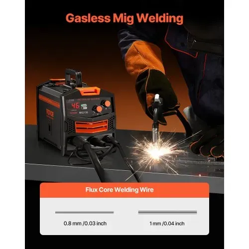 VEVOR MIG-Schweißgerät, 130 A synergetische MIG-Schweißmaschine, gasloses Fülldraht-Welder, tragbarer MIG-Schweißer mit IGBT-Wechselrichtertechnologie und digitalem Anzeigebildschirm VEVOR MIG-Schweißgerät, 130 A synergetische MIG-Schweißmaschine, gasloses Fülldraht-Welder, tragbarer MIG-Schweißer mit IGBT-Wechselrichtertechnologie und digitalem Anzeigebildschirm
