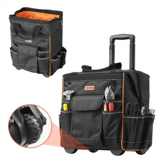 VEVOR Werkzeugtasche mit Rollen, 50 kg Tragkraft, 25 Taschen, Arbeitsrucksack, verstellbarer Teleskopgriff & stabiler Standfuß, Werkzeugtaschen-Organizer für Bau, Mechanik, 390x290x420 mm VEVOR Werkzeugtasche mit Rollen, 50 kg Tragkraft, 25 Taschen, Arbeitsrucksack, verstellbarer Teleskopgriff & stabiler Standfuß, Werkzeugtaschen-Organizer für Bau, Mechanik, 390x290x420 mm