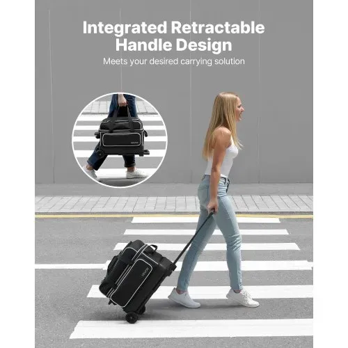 VEVOR Bowlingballtasche für 2 Bälle mit Doppelrollen & separatem Fach für Schuhe (bis US-Größe 16) & übergroßer Zubehörtasche, einziehbarer Griff lässt sich auf 105 cm ausziehen Schwarz + Weiß – Bild 5