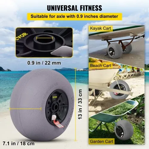 VEVOR 33 cm Ballonräder Reifen, TPU Strandräder Ersatz-Ballon-Sandreifen 55 kg Tragfähigkeit 2-3 PSI Niederdruck, für Kajakwagen Kanuwagen Strandwagen Gartenwagen Angelwagen – 2 Stück – Bild 2