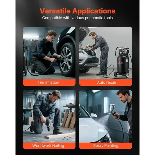 VEVOR Druckluft Kompressor 50 L, Luftkompressor 2 PS, 113 L/min bei 6,2 bar, Max. 8 bar Druck, Ölfreier Tank, Ideal für Autoreparaturen, Reifenbefüllung, Lackierarbeiten, Holzarbeiten & Nageln – Bild 5