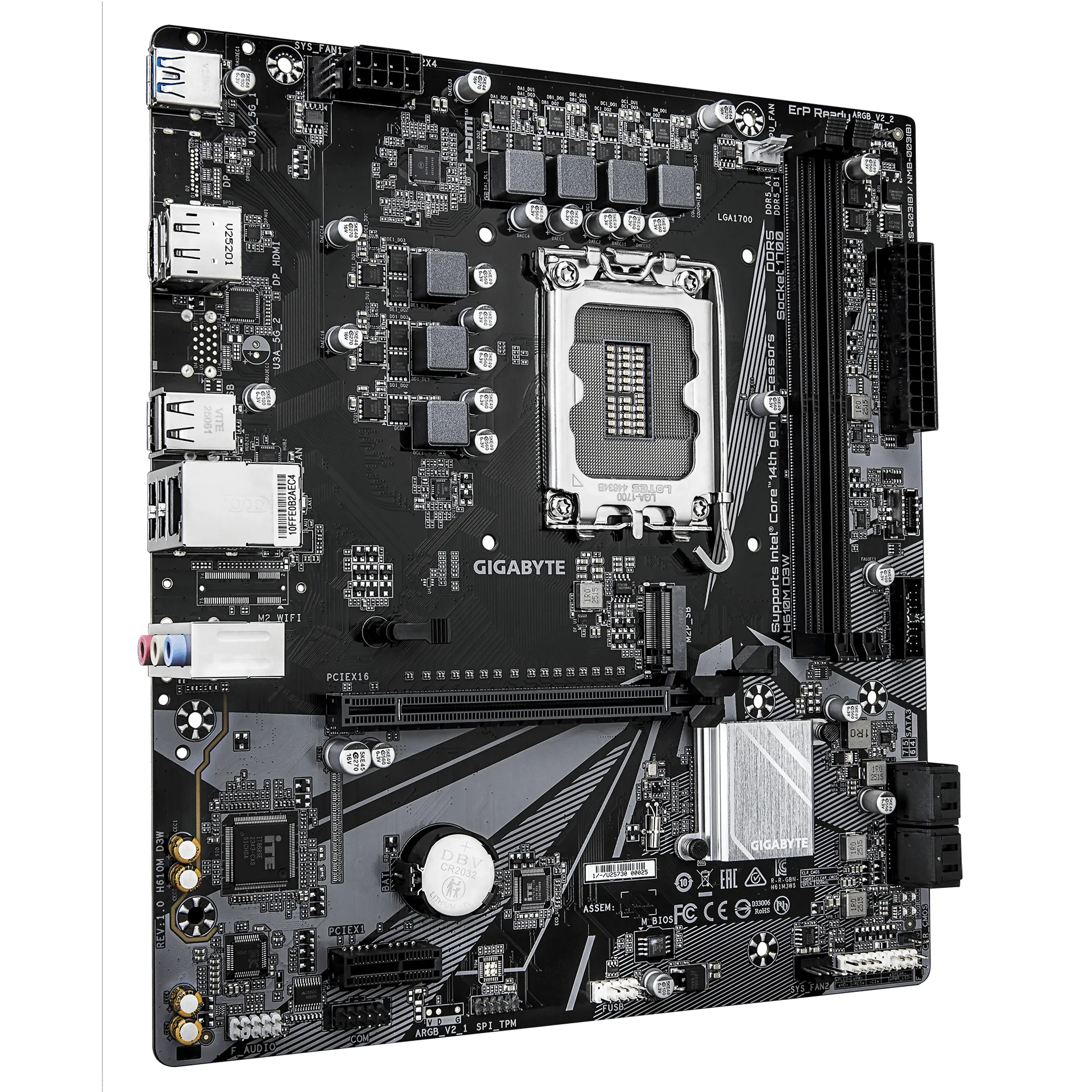 GIGABYTE H610M D3W Mainboard - Unterstützt Intel Core Prozessoren der 14. Generation, 5+1+1 Phasen VRM, bis zu 5600MHz DDR5, 1xPCIe 3.0 M.2, 1GbE LAN, USB 3.2 Gen 1 – Bild 3