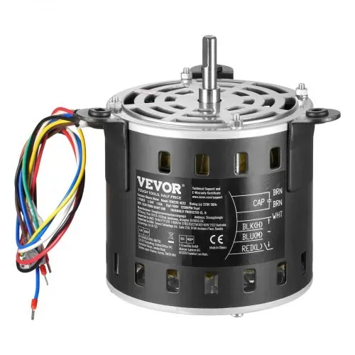 VEVOR 1/3 PS Gebläsemotor, 220 V, 1,95 A, 1250 U/min, 3 Gang (750/9501250 U/min), 10 mm Wellendurchmesser, 20 mm Wellenlänge, ROT. CCW vom Wellenende, inkl. CBB60 15 μF / 450 V Kondensator – Bild 8