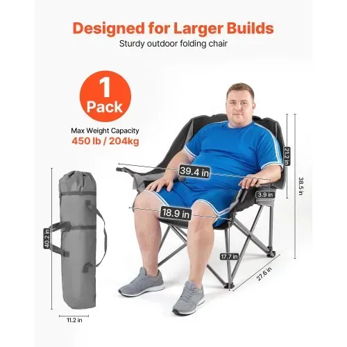 VEVOR Campingstuhl (Übergroß) Faltstuhl 204 kg Belastbar, Anglerstuhl mit zwei Getränke- und Weinglashaltern, Klappstuhl für Outdoor-Aktivitäten Angeln Grillen, Schwarz & Grau, 1 Stk. VEVOR Campingstuhl (Übergroß) Faltstuhl 204 kg Belastbar, Anglerstuhl mit zwei Getränke- und Weinglashaltern, Klappstuhl für Outdoor-Aktivitäten Angeln Grillen, Schwarz & Grau, 1 Stk.