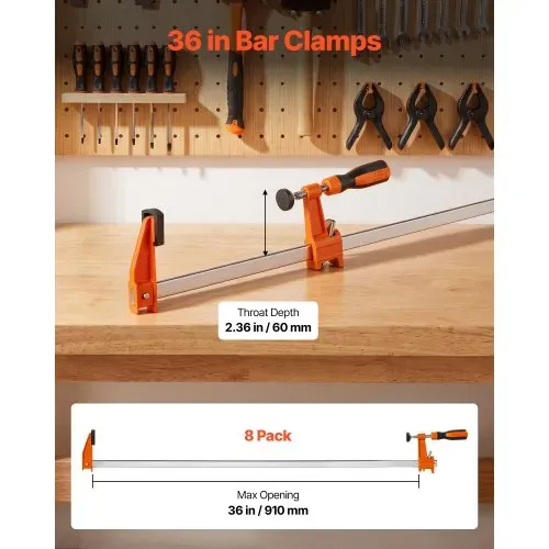 VEVOR Schraubzwingen 8er-Pack, 91,4 cm Öffnungsweite, F-Zwingen, 272 kg Klemmzwingen, mit Kunststoffauflage & Selbstverriegelung, Gusseisen & Kohlenstoffstahl, für die Holz- & Metallbearbeitung VEVOR Schraubzwingen 8er-Pack, 91,4 cm Öffnungsweite, F-Zwingen, 272 kg Klemmzwingen, mit Kunststoffauflage & Selbstverriegelung, Gusseisen & Kohlenstoffstahl, für die Holz- & Metallbearbeitung