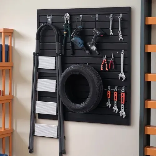 VEVOR Werkzeugwand 1230x1235x20 mm, PVC-Garagen-Lamellenwand, 136 kg pro Platte, schwarzer Wandorganizer, Lamellenwandpaneel mit Kupplungsstruktur & DIY-Zuschnitt, geeignet für Lagerung & Präsentation – Bild 7