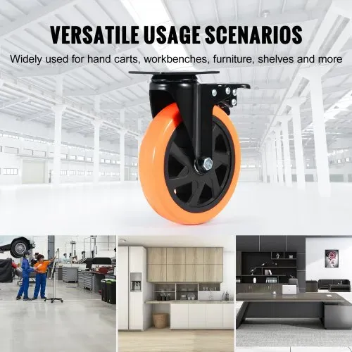 VEVOR Möbelrollen 4er-Set Lenkrollen PVC φ152,4mm Laufrollen 1.270kg Tragfähigkeit Transportrollen mit A/B-Bremsen Kastenrollen 360° Drehbar Schwerlastrollen für Häusern Büros Studios Fabriken – Bild 5