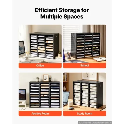 VEVOR Dokumentenablage Holz Schreibtisch Organizer mit 27 Fächern Schwarz, Ablagefach für Standard-A4-Dokumente Akten & Papiere, mit Verstellbaren Einlegböden für Büro, Zuhause & Klassenzimmer, MDF – Bild 4