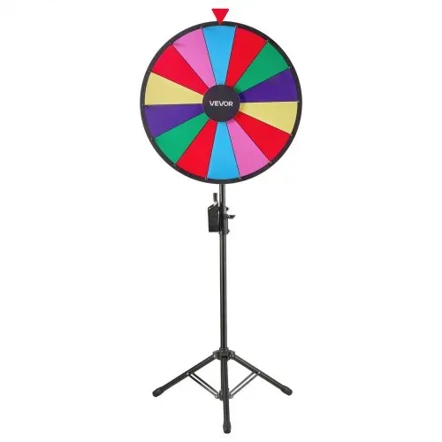 VEVOR Glücksrad Drehrad (61 cm) 14 Slots Glücksrad mit Stativ, höhenverstellbar, Lotteriespiele Gewinn-Roulette mit Tafelschwamm & 2 Markern, 6 Farben, ideal für Party Kneipe Messe Karneval – Bild 9