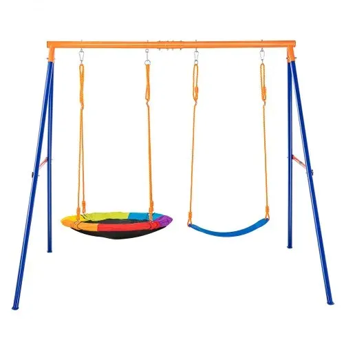 VEVOR Schaukel-Sets für den Garten, 200 kg Tragkraft, mit 1 Tellerschaukelsitz, 1 Gurtschaukelsitz, robustem A-Rahmen-Schaukelständer aus Metall und verstellbarem Seil, Schaukel-Set für den Außenbereich für Kinder – Bild 9