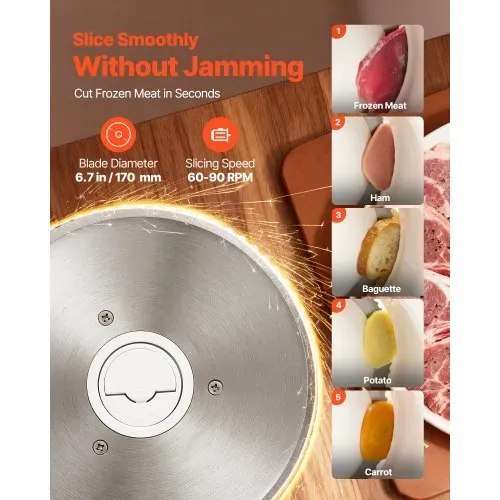 VEVOR Allesschneider Fleischschneider 180 W elektrische Aufschnittmaschine mit 17 cm Klinge, Fleischschneidemaschine mit 0–15 mm einstellbarer Dicke, für gefrorenes Fleisch Schinken Prime Steak – Bild 2