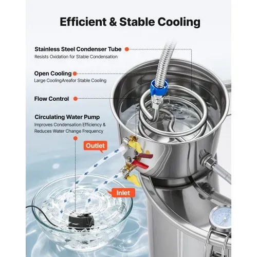 VEVOR Distillieranlage 50 L mit Thumper-Fass Wasserpumpe Thermometer Silber, Destillationsset mit Doppelskala-Thermometer für Whisky, Wein und Brandy, Destillierer-Heimbrauset für Hobby und Küche – Bild 3