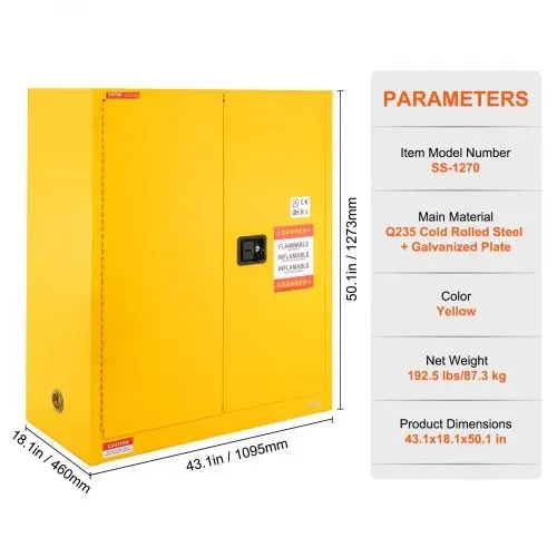 VEVOR Sicherheitsschrank für brennbare Flüssigkeiten, 128,7 L, Lagerschrank für brennbare Flüssigkeiten aus Kaltgewalztem Stahl, 1095 x 460 x 1273mm, Schrank mit einem verstellbaren Regal – Bild 2