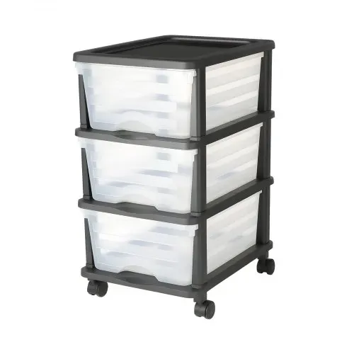 VEVOR Schubladenwagen Schubladenschrank mit 3 Schubladen (17 L / per), rollbarer Schubladen-Container Schubladenbox mit durchsichtigen Behältern für Bürobedarf Bastelräume Klassenzimmer – Bild 8