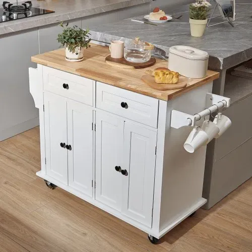 VEVOR Servierwagen Küchenwagen 1100 x 450 x 825 mm, 136 kg Belastbar Kücheninsel Küchenschrank, Rollwagen Küchentrolley mit Handtuchhalter & 2 Schubladen, Mikrowellenschrank Küchenrollwagen Massivholz – Bild 7