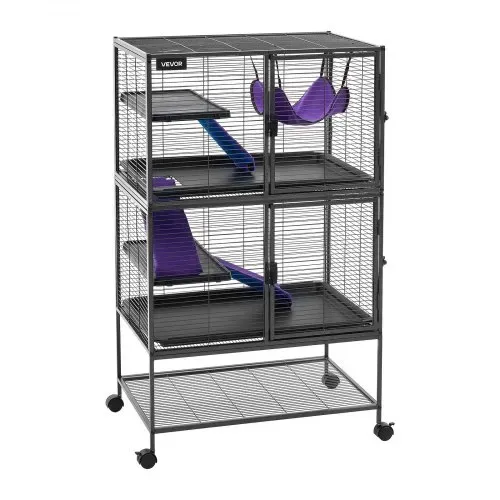 VEVOR Kleintierkäfig Metall Frettchenkäfig Kleintiergehege 77x52x130 cm, Frettchen Chinchillas Gleithörnchen Meerschweinchen & Kaninchen 4-Stöckig 13,97 mm Drahtabstand Feststellbare Schwenkrolle – Bild 9