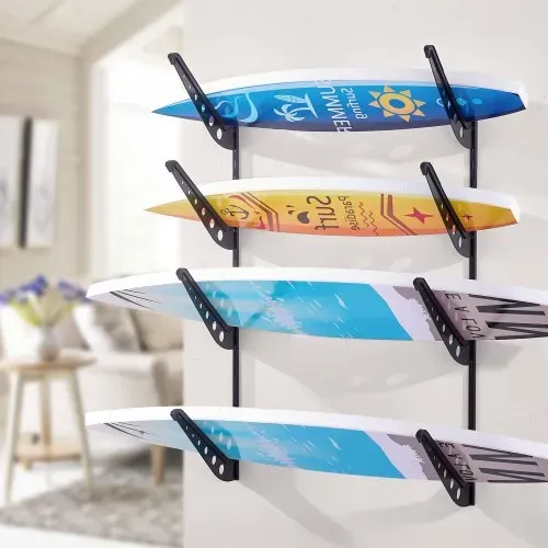 VEVOR Surfbrett-Wandhalterung (4 Ebenen) horizontales Surfbrett-Rack Aufhänger zur Aufbewahrung & Präsentation, höhenverstellbarer Organizer für Kiteboards Shortboards Skier Snowboards Schwarz – Bild 7