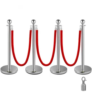 VEVOR Edelstahl Absperrpfosten Seil Abgrenzungsständer Kugelkopf 3 Rote Samtseile Silberne Säule 4 Packung Crowd Control Barriers VEVOR Edelstahl Absperrpfosten Seil Abgrenzungsständer Kugelkopf 3 Rote Samtseile Silberne Säule 4 Packung Crowd Control Barriers