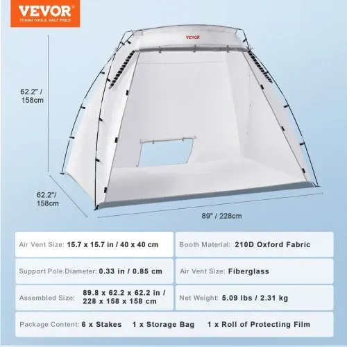 VEVOR Farbkabine DIY Sprühmalerei Sprühfarbe Schutzzelt Weiß 228 x 158 x 158 cm, 210D Oxford-Gewebe 210D Oxford-Gewebe Tragbare Sprühfarbe Farbstand DIY Hobby Malstation mit Lüftungsöffnungen – Bild 6