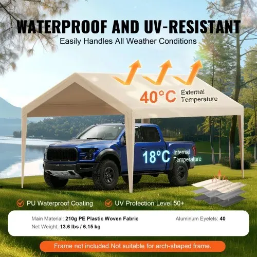 VEVOR Carport-Garagenzelt, 3 x 6 m, Garagendachzelt, wasserdicht und UV-geschützt, einfache Installation mit Spanngurten, beige (nur Dachabdeckung, Rahmen nicht im Lieferumfang enthalten) – Bild 2