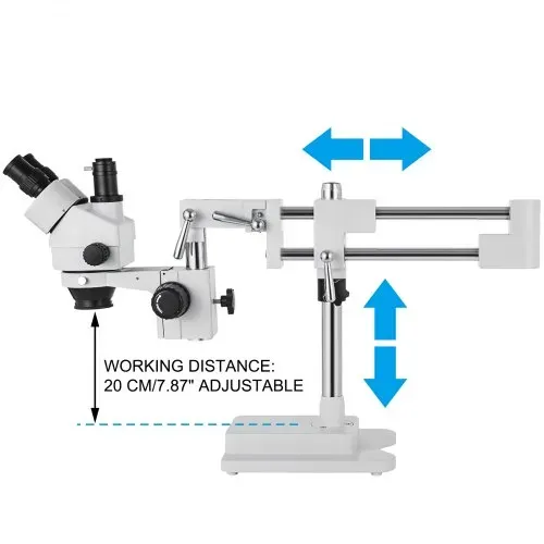 VEVOR 3,5X-90X Simul Focal Trinocular Zoom Stereo Microscope Al-Zn-Legierung 360 Grad Drehbar Trinokulares Stereomikroskop Dual Armstativ Labor Video Mikroskop zwei höhenverstellbar Ständer Zubehör – Bild 5