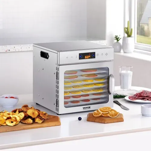 VEVOR Dörrgerät Dörrautomat 8 Edelstahlschalen, elektrischer 400 W Futtertrockner mit einstellbarer Temperatur, Gefriertrockner für Trockenfleisch Fleisch Obst Gemüse Kräuter Hundeleckerlis – Bild 7