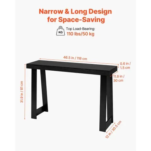 VEVOR Konsolentisch Eingangtisch hinter dem Sofa (118 x 30,5 x 81 cm / L x B x H), rechteckiger Beistelltisch aus Mehrschichtplatte für Flur Schlafzimmer Wohnzimmer Foyer, Flurtisch Schwarz – Bild 2