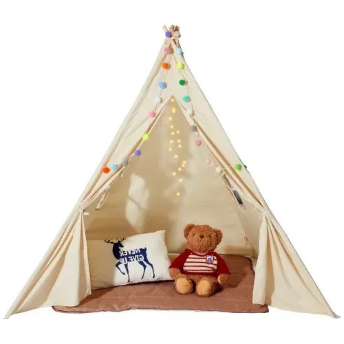 VEVOR Spielzelt Kinder, Tipi-Zelt für Kinder 1–5 Jahre, Kleinkinderzelt mit Matte und dekorativen Plüschbällen, Zelt für Kinder mit Fenstern für drinnen & draußen Beige – Bild 8