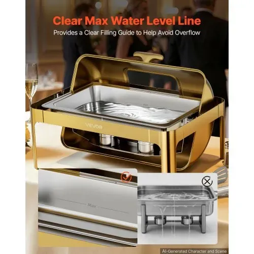 VEVOR Chafing Dish Set 12,3 L Edelstahl Warmhaltebehälter Buffets 1 Stück für Hochzeiten & Partys, Transparenter Rolldeckel mit 90°/180° Öffnung, 1 Große und 3 Kleinere Behälter, Zange, Glasschale – Bild 5