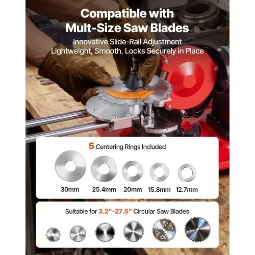 VEVOR 370W Sägeblattschärfgerät, 2890 U/min Kreissägeblattschleifer mit 125 mm Schleifscheibe, Elektr. Schärfmaschine mit Einstellwinkel für 80-700 mm Sägeblätter, Blattschärfer für Holzbearbeitung – Bild 3