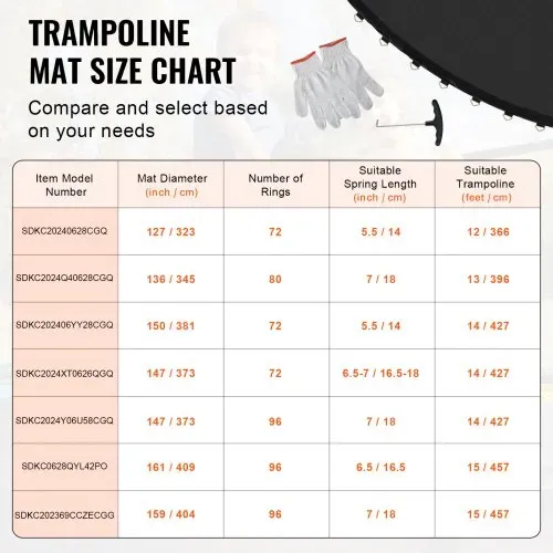 VEVOR Ersatz-Trampolinmatte Sprungmatte für 426 cm Rahmen, universelle Sprungmatte für rundes Trampolin, verstärkte UV-beständige Matte mit 72 langlebigen V-Ringen, passend für 14 cm Federlänge – Bild 5