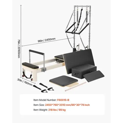 VEVOR Pilates Reformer Maschine für den Einsatz im Heim-Fitnessstudio, Krafttrainingsgerät mit doppeltem Widerstand, Reformer-Box & Sprungbrett, für Fortgeschrittene & Anfänger, bis zu 181,44 kg – Bild 6