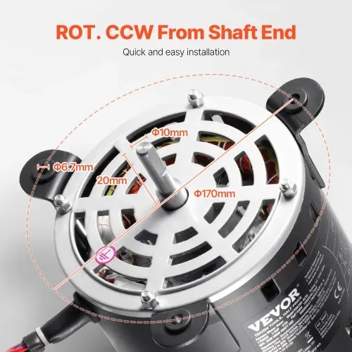 VEVOR 1/2 PS Gebläsemotor, 220 V, 2,6 Ampere, 1300 U/min, 3 Gang (1300/1100/800 U/min), 10 mm Wellendurchmesser, 20 mm Wellenlänge, ROT. CCW vom Wellenende, inkl. CBB60 15 μF/450 V Kondensator – Bild 4