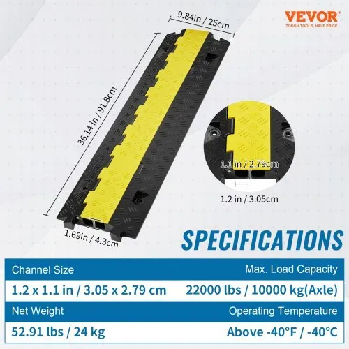 VEVOR 5er Set 2-Kanal-Kabelschutzrampe Kabelbrücke aus TPU & TPR Schlauchbrücke 91,8 x 25 x 4,3 cm Überfahrschutz 10000 kg (pro Achse) Tragfähigkeit Kabel Rampe Anti-Rutsch-Design Ideal für Parkplätze – Bild 6