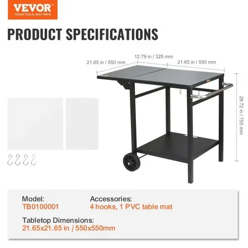 VEVOR Servierwagen Küchenwagen 97,2 x 64 x 75,5 cm Outdoor-Grill-Esswagen mit Doppelter Ablage, Beweglicher Grilltisch für die Zubereitung von Speisen, Multifunktionale Tischplatte aus Eisen Schwarz – Bild 6