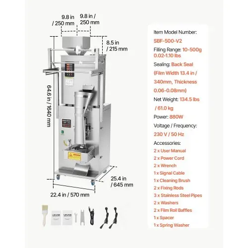 VEVOR Pulververpackungsfüllmaschine Vollautomatische Abfüllmaschine 10-500g, Intelligentes Wiegen Abfüllen & Abpacken, Edelstahl, Bodenaufstellung, Ideal für Nüsse Samen Tee Kaffeebohnen Gewürze Mehl – Bild 6