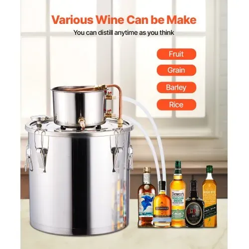 VEVOR Alkoholdestillieranlage 30 L Edelstahl Wasseralkohol Destillieranlage mit Kupferspule, Heimbrau-Raffinations-Gärungsset mit Thermometer und Pumpe, für Wein Whisky Brandy, Silber – Bild 5