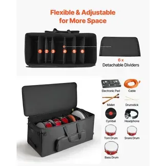 VEVOR Schlagzeugtasche, Drummer Hardware Bag, 1010x510x440 mm, mit 6 herausnehmbaren Trennwänden, Rollen & 3 Außentaschen, wasserabweisend & gepolstert, sicherer Transport von Equipment & Instrumente VEVOR Schlagzeugtasche, Drummer Hardware Bag, 1010x510x440 mm, mit 6 herausnehmbaren Trennwänden, Rollen & 3 Außentaschen, wasserabweisend & gepolstert, sicherer Transport von Equipment & Instrumente