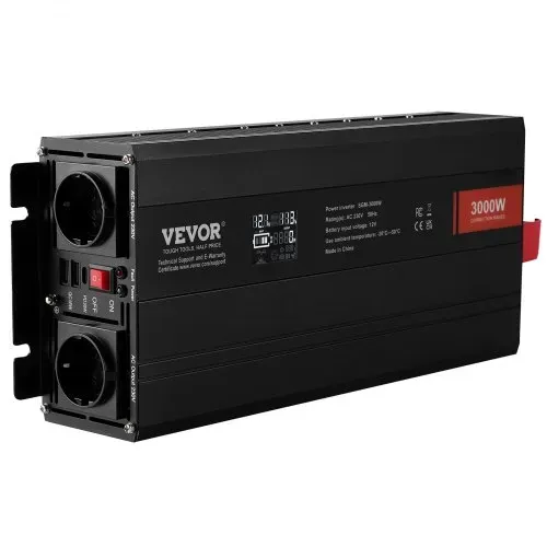 VEVOR Sinus-Wechselrichter 3000 W DC 12 V AC 230 V LCD-Display Wechselrichter mit 3 AC-Steckdosen 2 USB-Anschlüssen 1 Typ-C-Anschluss 10 Ersatzsicherungen für große Haushaltsgeräte – Bild 10
