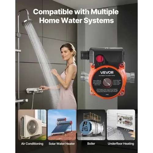 VEVOR Umwälzpumpe, 38 LPM, Umwälzpumpensystem mit sofortiger Zirkulation, 3-Gang-Steuerung, 100 W, AC 220–240 V, G3/4 Zoll auf G1/2 Zoll Adapter, Edelstahlkopf, für Warmwasserbereitersystem – Bild 3