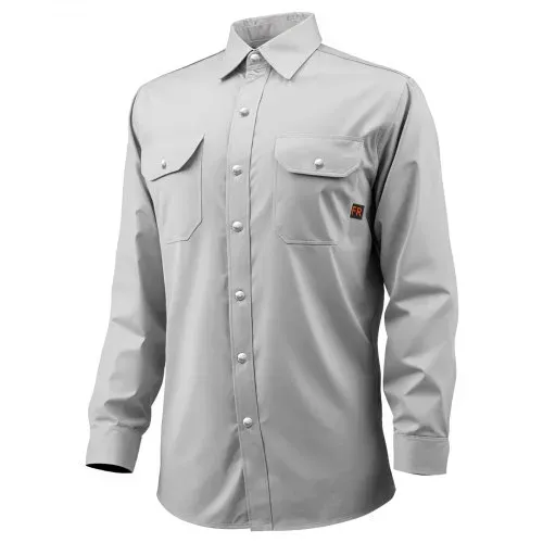 VEVOR FR-Arbeitsjacke für Herren, Flammhemmende Schweißerjacke, maschinenwaschbares hitzebeständiges Schweißerhemd aus Baumwolle, erfüllt ATPV 9,2 cal/cm² Lichtbogenbewertung – Größe L, Grau – Bild 9