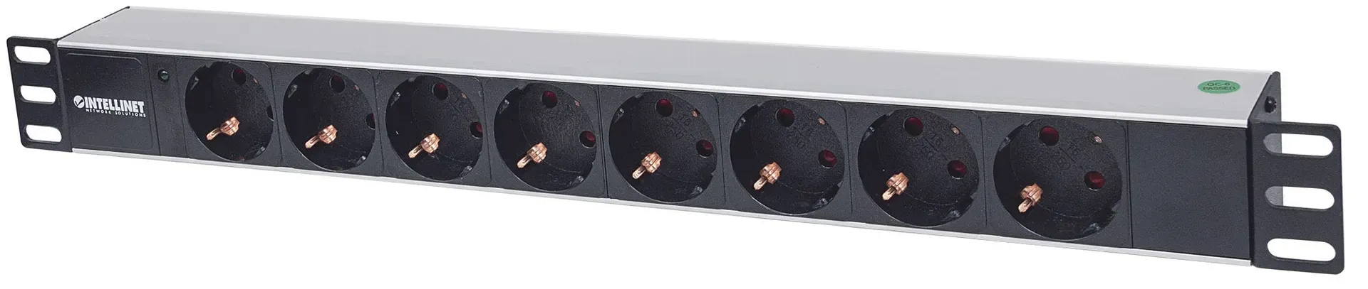 Intellinet 19″ 8-fach Steckdosenleiste, Schutzkontakt, Power-LED, ohne Überspannungsschutz, 1,8 m Stromkabel, 1 HE Intellinet 19″ 8-fach Steckdosenleiste, Schutzkontakt, Power-LED, ohne Überspannungsschutz, 1,8 m Stromkabel, 1 HE