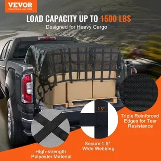 VEVOR Frachtnetz, 3020 x 2670 mm, LKW-Ladeflächennetz, 4 verstellbare Gurte mit Karabinern & S-Haken, Transportnetz verschleißfest & wetterfest, Gepäcknetz geeignet für Pickup, LKW, Jeep, SUV, Boot VEVOR Frachtnetz, 3020 x 2670 mm, LKW-Ladeflächennetz, 4 verstellbare Gurte mit Karabinern & S-Haken, Transportnetz verschleißfest & wetterfest, Gepäcknetz geeignet für Pickup, LKW, Jeep, SUV, Boot