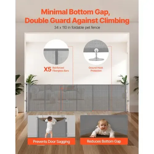 VEVOR einziehbares Babygitter Hundegitter ausziehbar auf 280 cm Breite / 87 cm Höhe, Haustiergitter Schutzgitter aus Netzmaterial für Innentreppen Türen Flure Spielzimmer, Treppenschutzgitter Grau VEVOR einziehbares Babygitter Hundegitter ausziehbar auf 280 cm Breite / 87 cm Höhe, Haustiergitter Schutzgitter aus Netzmaterial für Innentreppen Türen Flure Spielzimmer, Treppenschutzgitter Grau
