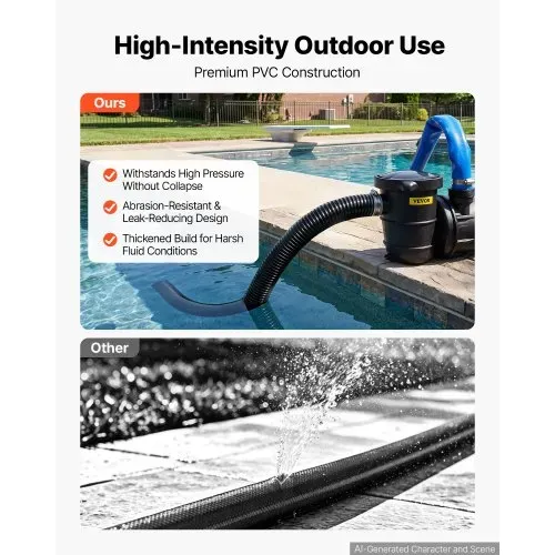 VEVOR Saugschlauch 1 Zoll x 25 m PVC Wasseransaugschlauch für Poolpumpen Bewässerung Wasserentnahme, 72,5 psi, ohne Vorinstallierte Anschlüsse, Wetterfest & Berstfest, inkl. Schlauchschellen – Bild 3
