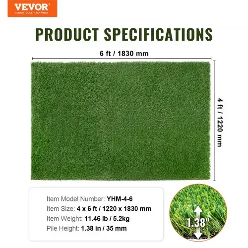 VEVOR Kunstrasen 1220x1830mm Rasenteppich Meterware PP+PE-Materialien Kunstrasenteppich 35mm Florhöhe Dichte von 17.000 Stichen mit Entwässerungslöchern Ideal für Außengärten Innenhöfe – Bild 6