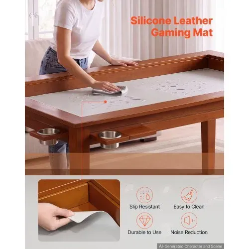 VEVOR Brettspieltisch 160x100x76cm 2-in-1 Spiel- & Esstisch 200kg Belastbar, Geräumig für 6 Spieler, Massivholz, mit Abnehmbaren Tischplatten Getränkehaltern Leder-Spielmatte & Ausziehbaren Tabletts – Bild 5