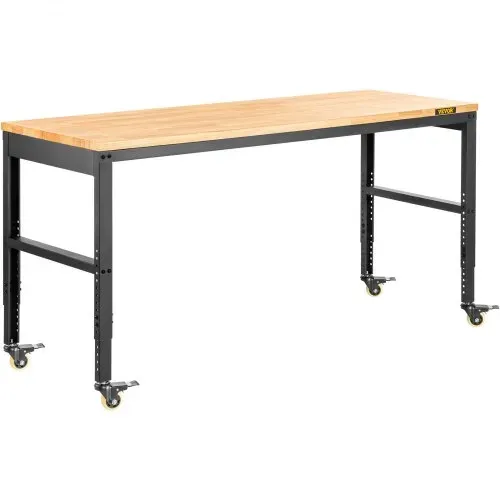 VEVOR Werkbank, höhenverstellbar, 154,9 x 50,8 cm, Garagentisch mit 79,5 cm – 104,9 cm Höhe und 725,7 kg Kapazität, Steckdosen und Hartholzplatte und Metallrahmen und Lenkrollen, für Werkstatt Büro Zu – Bild 9
